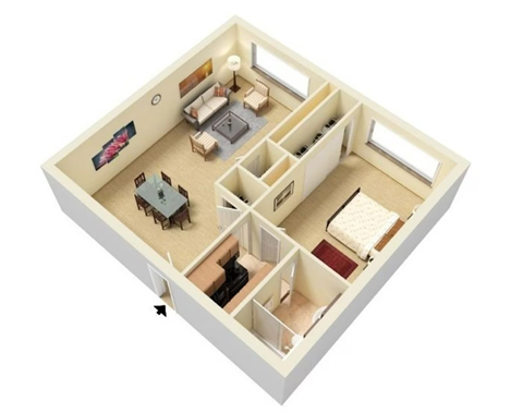 a floor plan of a home with a living room and a dining room